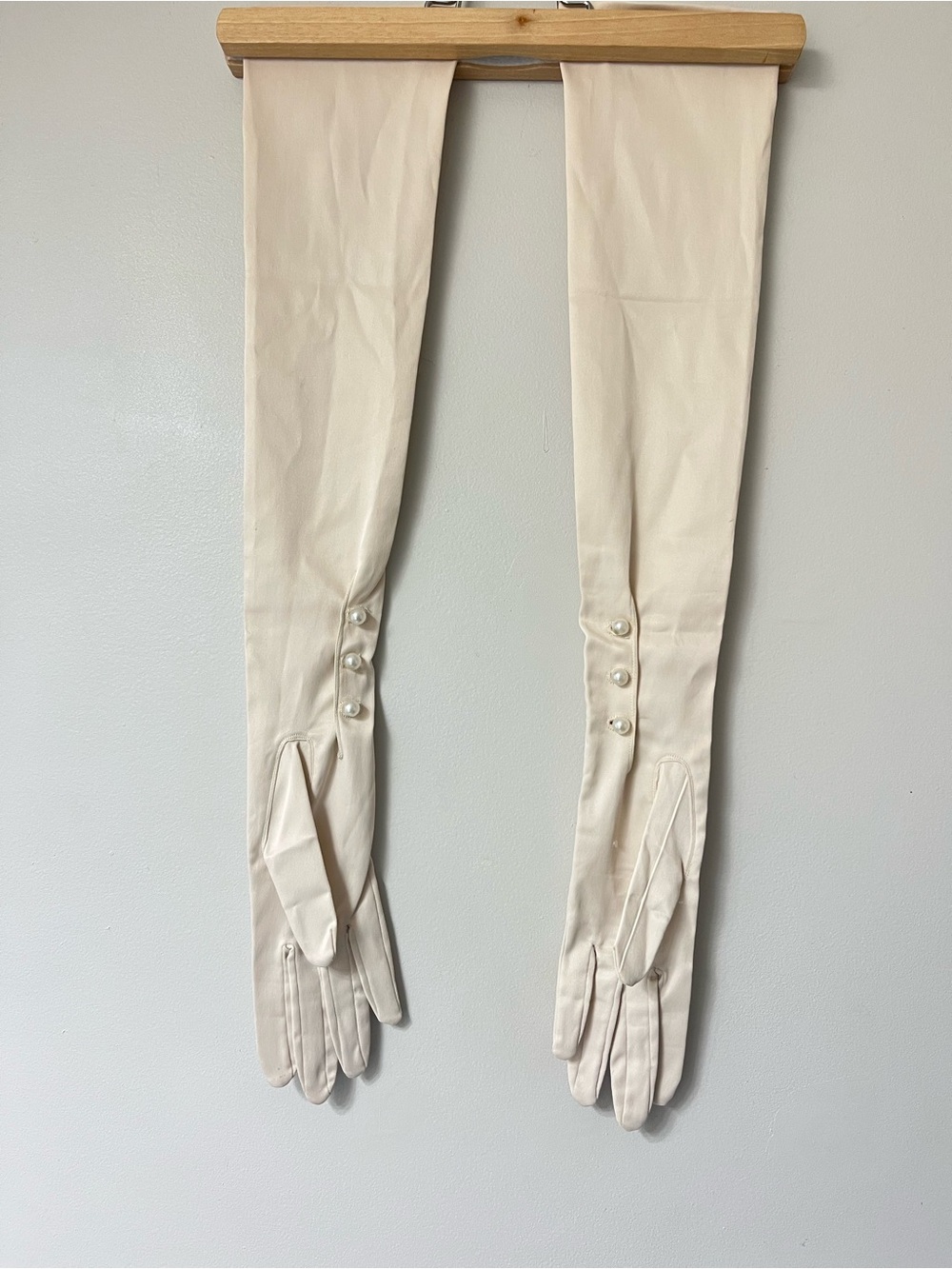 Vintage Long Satin Opera Gloves with Button Detail